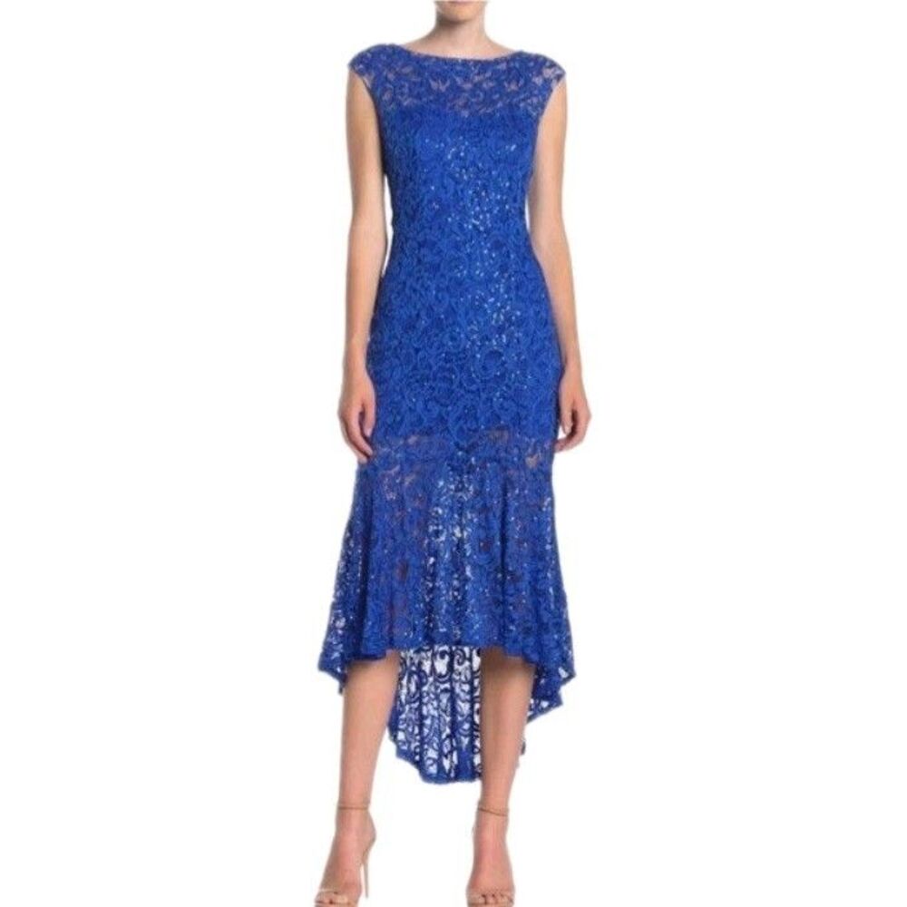Marina Royal Blue Whimsical Lace and Sequin  Special Occasion Midi Dress XS